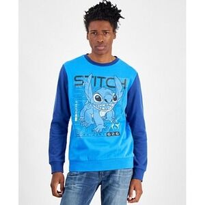 Disney Stitch Experiment 626 Mens Blue Colorblock Fleece Sweatshirt XXL New